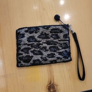 Leopard Pattern Beaded Wristlet
